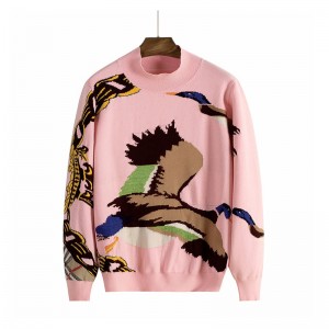 OEM \u0026 ODM Brugerdefineret logo Jacquard Intarsia Wild Goose Fashion Design Strik Dame Pullover Sweater