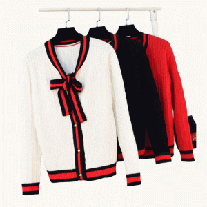 Engros cardigan stribede kanter med sommerfuglknot Ladies Autumn Winter Sweater