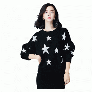 Dame Loose Stars Jacquard Strik Sweater Pullover
