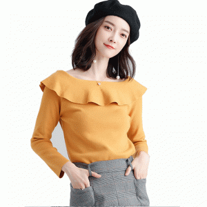 100% bomuld damer ruffled krave strikket sweater