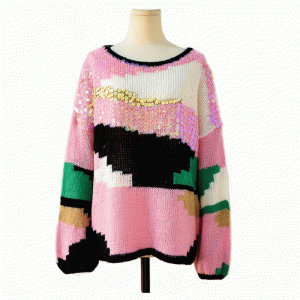 2019 Håndlavet syet paljetter applikationer Efterår vinter mohair sweater