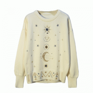 2019 løs tungt arbejde guld pels Luxy stjernet broderi rund hals tyk strik sweater