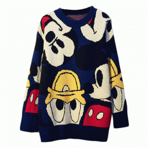 2019 Long Cute Donald Duck Cartoon Pattern Jacquard Thick Winter Pullover Sweater