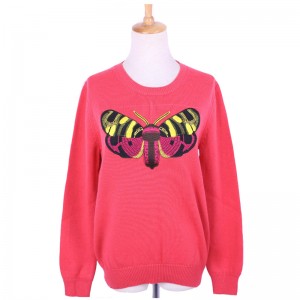 Brugerdefineret syet sommerfugl Patch uldstrik sweaterjumper til damer