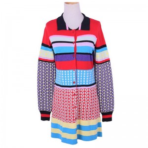 2018 Spring Fall Geometry Grid Striped Ladies Strik Cardigan kjole