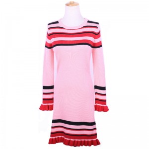 Winter Woolen Thick Flare Striped Long Women's Dress Sweater